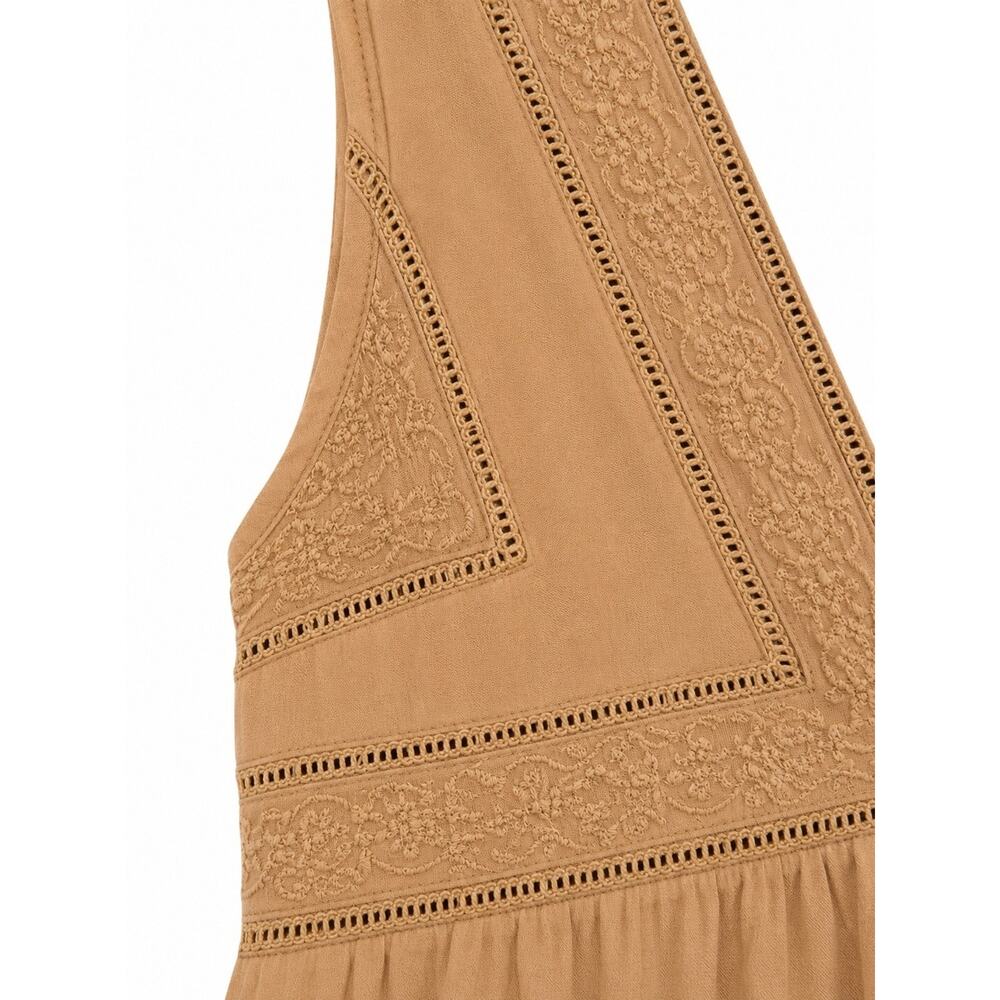 Sleeveless V-Neck Peplum Top in Mustard Yellow Boho Cropped Eyelet SZ SMALL - Picture 5 of 6